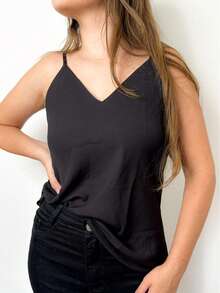 Women's Tank Top With Adjustable Straps Basic Crepe Strappy Top - Negro - Ver 5