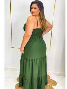 VESTIDO LONGO ALCINHA EXG - PLUS - Verde Militar - Visão 3