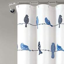 New Lush Decor Rowley Birds Shower Curtain, 72\U201d W X 72\U201d L, Navy - Colorful Floral Bird Pattern - Whimsical & Playful Bird Shower Curtain - Farmhouse, Coastal, & Boho Bathroom Decor - 海軍藍 72 英吋寬 x 72 英吋長(1 包) - 查看 4