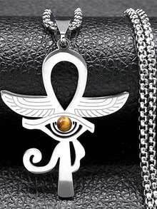 Egyptian Ankh Cross Eye Of Horus Necklace Men Women Stainless Steel Hip Hop Tiger Eyes Key Of Life Necklaces - Necklace - View 4