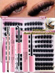 Mikiwi D Curl Individual Lash Clusters Kit 5pcs DIY Lash Cluster Extension Kit With Bond And Seal&Lash Remover&Lash Tweezers&Lash Brush 10/12/14/16mm 0.07D Segmented False Eyelashes Eyelash Extension Kit  For Self Use At Home Extra Thick&Dramatic Faux Mink False Eyelashes Soft&Light, Reusable - Black - View 2