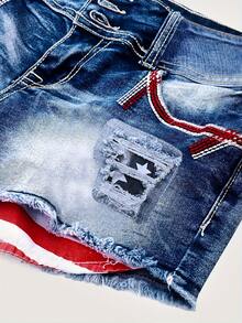 Women's Pocketed Distressed Raw Hem Casual Versatile Denim Shorts - Medium Wash - View 7