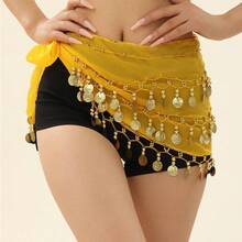 1pc Sequin Belly Dance Waist Belt, Belly Dance Skirt Waist Scarf Wrap Belt, For Halloween Party - Black - View 6