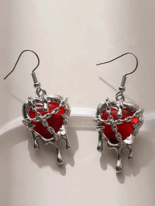 1 Paar Gothic Punk Rock Lava Herz Anhänger Ohrringe, kreativ dunkler Stil Mode Schmuck Ästhetik Grunge Y2K EMO Accessoires, Valentinstag Geschenk