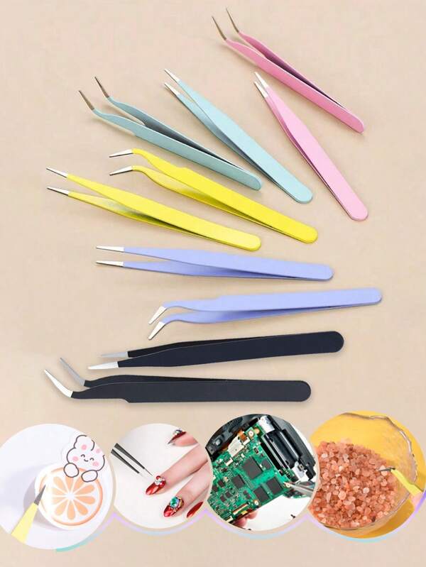 8/4/2 pièces Pincettes en acier inoxydable, pinces artisanales mignonnes pour autocollants, scrapbooking, vinyle, cils, électronique, multicolore