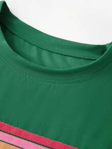 2 Piece Lounge Sets For Women Summer Rainbow Striped Tops Casual Shorts Color Blocked Suit Sweatshirts Set - Green - View 6