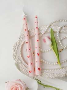 2pcs/Set (One Box) Long Pole Conical Heart Pink Candle, 9.84 Inches, Soy Wax Smokeless, Wedding Banquet Decoration Atmosphere Long Candle Branch, Black Heart, Red Heart, Pink Candle White Candle, Holiday Atmosphere Candle, Valentine's Day Candle, Cute And Fun Candle