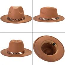 JEWELRYWE Men's And Women's Wide-Brimmed Jazz Hats, Classic Felt Hats, Fedora Hats, Panama Hats With Chains