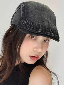 1 件女式格纹贝雷帽，保暖防风耳罩，可爱卡通正面休闲优雅复古街头时尚百搭便帽，适合户外、滑雪、骑自行车、旅行、派对、秋冬季日常穿着