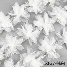 5pcs White Organza 3D Gradient Floral Trim For DIY Crafts, Clothing Decoration Applique Patches