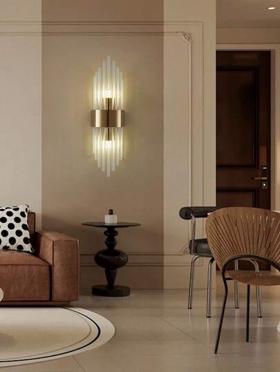 1pc Goud Long Crystal Wand Sconce Stainless Steel Base Living Room, Stairwell, Entrance Hall, Bedroom, Corridor Aisle, Bedside Table, Cafe Other Home Ambiance Sconce, Background Creative Sconces view 7