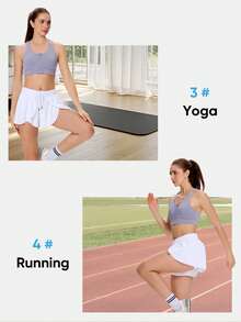 Blaosn Women's 2-In-1 Running Skorts With Pockets – Flowy Athletic Shorts For Tennis, Golf, Yoga, Gym & Summer Workouts - trắng - Xem 6