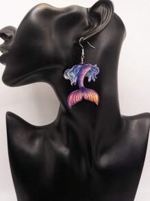 1 Pair Wood Printed Summer Ocean Mermaid Tail Colorful Earrings For Women