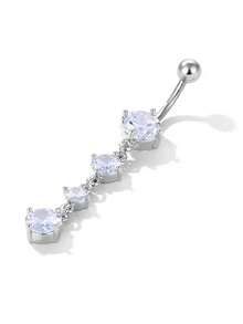 1pc Copper 4 Segment Dangle Belly Button Ring, Sexy And Fashionable Navel Ring - Silver - View 2