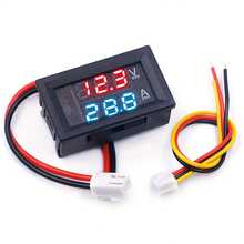 0.28" Digital Voltmeter Ammeter DC 100V 10A Amp Voltage Current Meter Tester 0.28 Inch 3 Bits Dual LED Display Panel With Connect Wires - Red/Blue - View 1