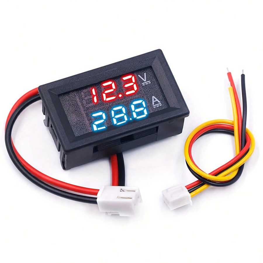 0.28" Digital Voltmeter Ammeter DC 100V 10A Amp Voltage Current Meter Tester 0.28 Inch 3 Bits Dual LED Display Panel With Connect Wires - Red/Blue - View 1