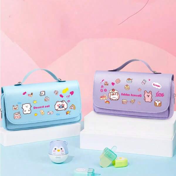 1pc Printed Pencil Case, Increased Capacity, Compartment Design, Waterproof And Stainproof, Suitable For Primary And Secondary School Students, Can Accommodate All Kinds Of School Supplies,Back To School,Pencil Pouch,School Bag
