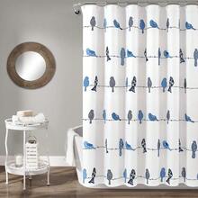 New Lush Decor Rowley Birds Shower Curtain, 72\U201d W X 72\U201d L, Navy - Colorful Floral Bird Pattern - Whimsical & Playful Bird Shower Curtain - Farmhouse, Coastal, & Boho Bathroom Decor - 海軍藍 72 英吋寬 x 72 英吋長(1 包) - 查看 1