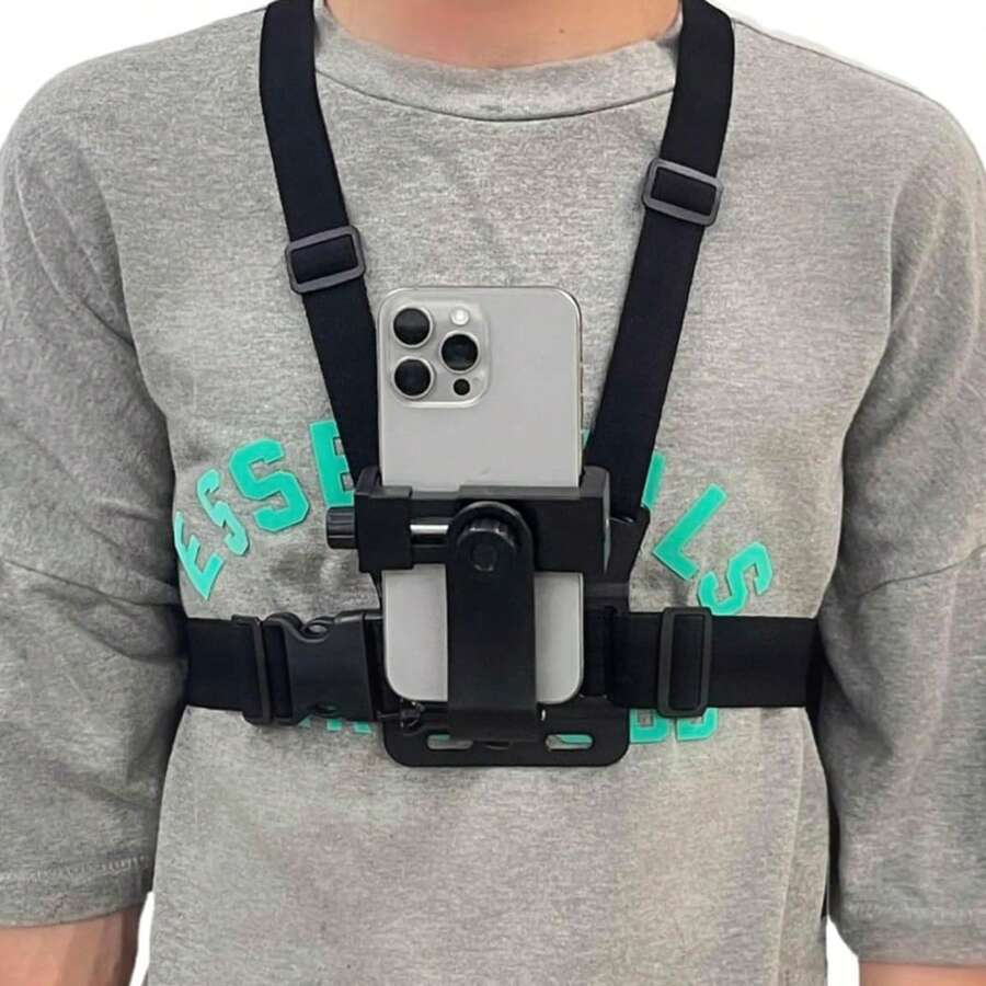 1Pc Universal Mobile Phone Chest Mount Strap Bracket, Suitable For First-Person Perspective Shooting, Outdoor Smartphone POV Video Phone Clamp, Mobile Phone Holder Chest Strap Holder, Waterproof Lightweight And Large-Capacity Portable Accessories, Convenient For Outdoor Live Fishing, Etc