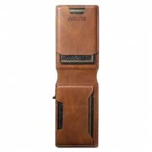 Cartera de hombre SUTENI de piel sintética con porta tarjetas. Cartera con tapa, ranuras para tarjetas y botón para expulsar las tarjetas automáticamente. Regalo ideal para hombres, familiares, amigos y personas mayores. Color negro/marrón - Marrón - Ver 11