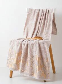 1pc Lightweight Thin Bath Towel, Beige Minimalist Jacquard Floral Pattern, Rectangular 70*140cm For Adults Swimming Bathing, Or 34*74cm Hand Towel, 34*34cm Handkerchief, Quick-Dry Absorbent Soft For Bathroom, Kitchen, Travel, Holiday Gift, Gym, Beach, Hotel, Salon, Outdoor Shower Towels For Beaty Salon, Hotel Sports,Home Essentials, Towel, Skin Care Bath Towel Sheet