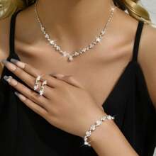 5 Peças Conjunto de Joias Minimalista, Colar com Borla de Strass, Brincos, Pulseira, Anéis | Presente de Casamento para a Noiva, Uso Diário, Festa, Férias | Acessórios Estilosos e Versáteis