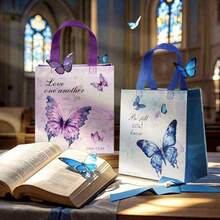 20/40 Bag Wedding Bible Tote Bag With Handles, Reusable Fabric Gift Bags For Christian Baptism, Wedding And Birthday - Heartwarming Religious Non-Woven Tote Bags, Butterfly Bible Gift Wrapping Bags - 彩色 - 查看 2
