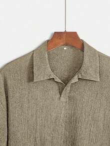 Men's Textured Casual Polo Shirt & Pants Set - Khaki - View 5