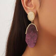 1pair Large Asymmetrical Resin Inlaid Alloy Pendant Earrings For Women, European And American Retro Exaggerated Versatile Party Street Style Jewelry, Gift For Girls - Multicolor - View 10