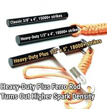 FERROFIRE Classic Heavy-Duty Super-Duty Ferro Rod Fire Starter With Premium Ferrocerium Rod Superb Carbon Alloy Steel Striker 550 Paracord Lanyard Handle For Camping Emergency Survival Hiking BBQ EDC - Heavy-duty Plus Fs125 18,000+ Strikes - 查看 2
