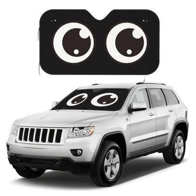 1pc Summer Car Front Windshield Sunshade With Cartoon Big Eyes Design, Aluminum Foil Material, Sunblock & Heat Insulation