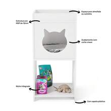 Mesa de Cabeceira Neko com Casinha Para Gato e Nicho Integrado Branco  - Desk Design