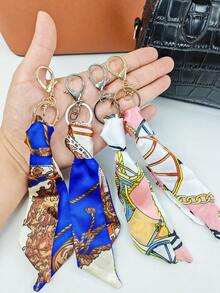 Women Handbag Pendant Accessory With Silk Scarf Fashion Silk Scarf Handbag Charm Ladies Key Chain - Multicolor - View 2