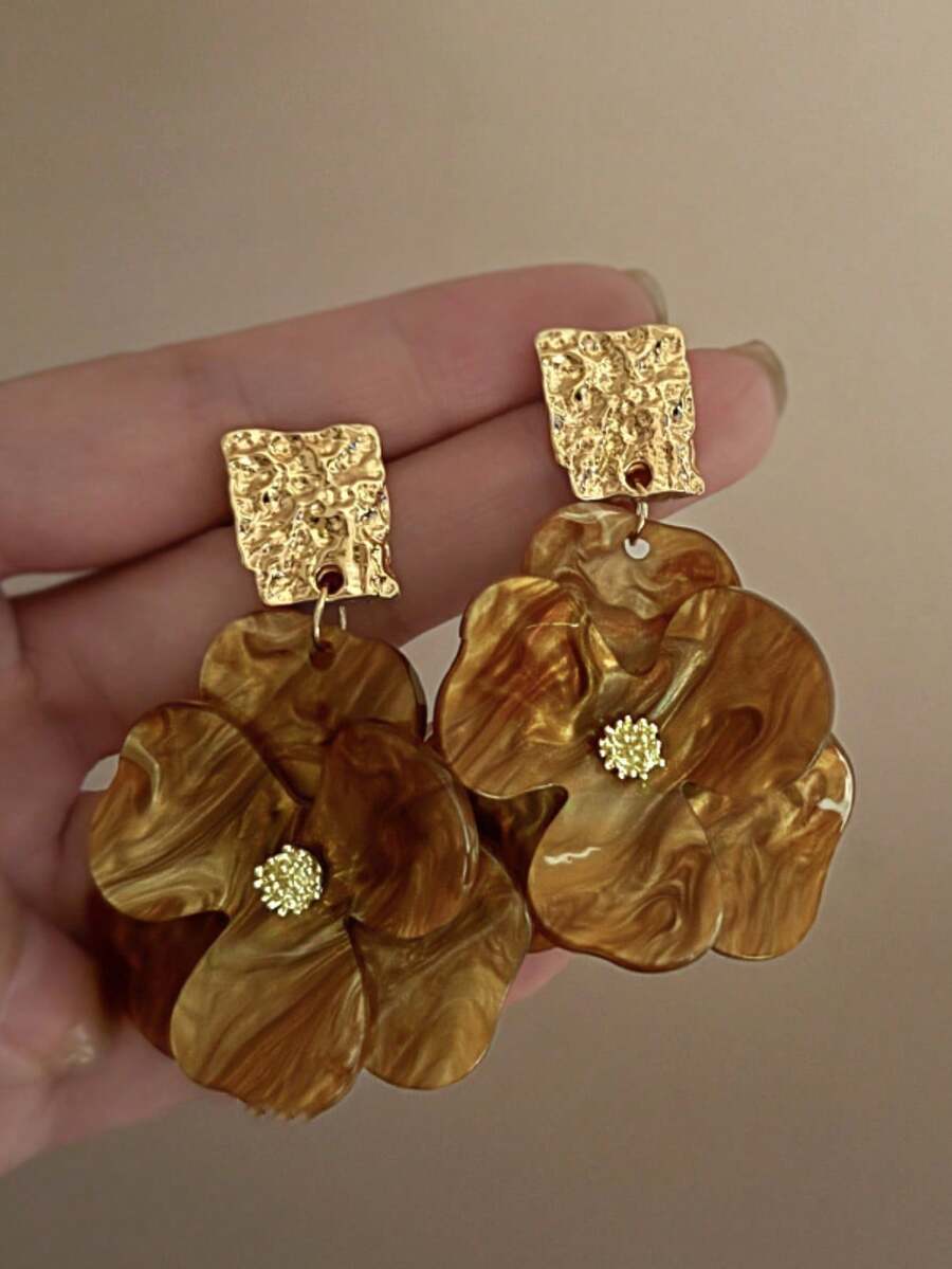 1 对金属和亚克力花朵耳钉，复古风格奢华高端耳环，女士珠宝配饰