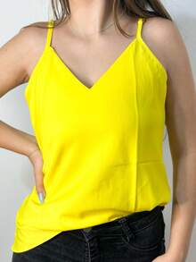 Women's Tank Top With Adjustable Straps Basic Crepe Strappy Top - Amarillo - Ver 3