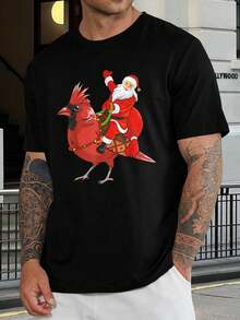 Camiseta de Navidad Cardenal Papá Noel - Camiseta festiva de ave navideña para hombres y mujeres - Camiseta gráfica divertida regalo - Negro - Ver 1