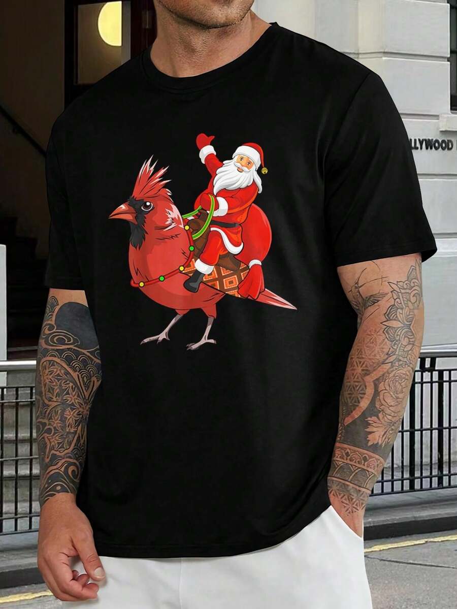 Camiseta de Navidad Cardenal Papá Noel - Camiseta festiva de ave navideña para hombres y mujeres - Camiseta gráfica divertida regalo - Negro - Ver 1