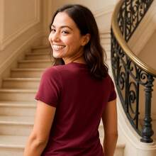 WOMEN'S T-SHIRT, COTTON COMFORT, SHORT SLEEVE, PLUS SIZE T-SHIRT - Maroon - View 2