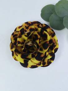 15cm Exaggerated Vintage Leopard Print Luxurious Fabric Multi-Layered Rose Camellia Flower Brooch For Women, High-End