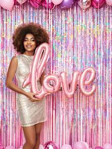 2 片银色箔片流苏窗帘，闪亮金属粉色底，适合装饰生日、婚礼、派对、70 年代、80 年代、90 年代迪斯科主题、单身派对、彩虹派对、冬季圣诞节装饰 - 粉色 - 查看 3