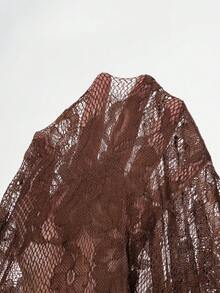 Blusa de manga larga de encaje ajustada y sexy para mujer - Marrón - Ver 9