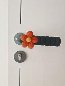 1/2PCS Small Floral Design Door Knob Cover, Black Color, Protects Wall And Door Locks From Damage, Anti-Static, Warmth-Keeping