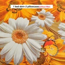 3 Piece Skin-Friendly Soft Floral Print Bedding Set (1 Bed Skirt + 2 Pillow Shams), Moisture-Wicking, Anti-Wrinkle, All Season Use, Exquisite Printing, Fashionable & Stylish, Suitable For Bedroom & Hotel