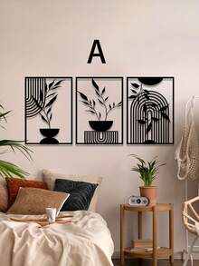 3 件套黑色金属墙面艺术装饰，简约线条艺术挂饰，抽象金属墙面雕塑，波西米亚风格壁挂，适用于卧室、浴室、客厅、室内和室外 - 黑色 - 查看 8