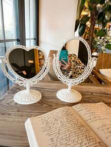 1pc Elegant European Style Double-Sided Makeup Mirror(Plastic Housing), Design And Decoration Craftsmanship, Desktop Love Double-Sided Makeup Mirror, Valentine'S Day Wedding, Birthday Party, Bathroom Accessories, Retro Decoration, Home Dressing Mirror, Room Decoration Aesthetics, Home Decor - Multicolor - View 3