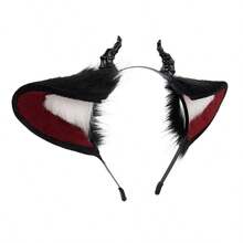 Plush Devil Headband With Horns, Halloween Prop, Dark Series Of Simulated Animal Ears, Handmade Ear Headwear - Đen và đỏ - Xem 5