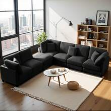 7-Seater Corduroy Modular Sectional Sofa, L-Shaped Couch, U-Shaped Sectional Sofa With Footrest, 4-Pack Shipping, Living Room Furniture, Darkgray - 黑灰色 - 查看 7