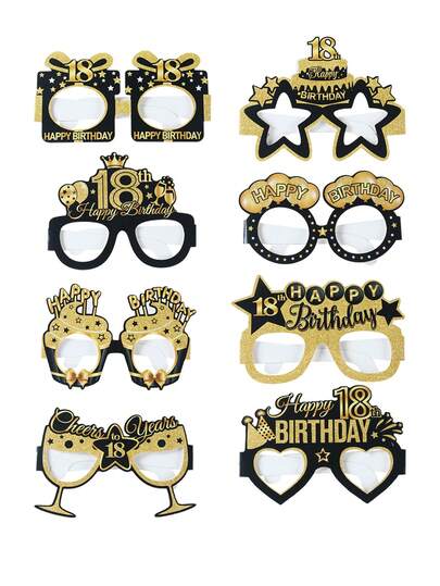 8pcs Black Gold 18th Birthday Party Paper Glasses, Birthday Party Photo Props Party Glasses, 18th Birthday Party Decorations Supplies, Happy Birthday Party Favors, Birthday Party Photo Decoration Props, Birthday Decor Home Decor Room Decor