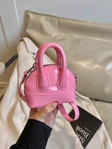 1pc INS Style Fashion Girls Mini Crossbody Bag, 2025 New Cute Candy Color Conch Bag With Lychee Pattern PU, Suitable For Daily Use - Oil Leather Handbag - View 3