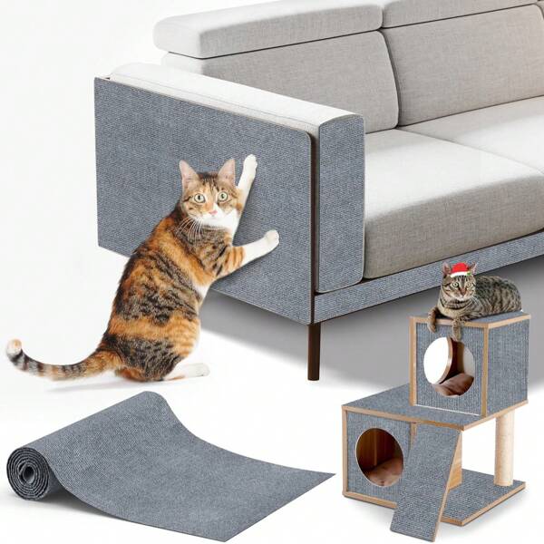 1 Piece Of Trimmable Cat Scratch Furniture Protector - Climbing Self-Adhesive Cat Scratch Pad, Sofa Protector, Used For Scratching Protection Of Cat Tree Frame Walls DIY Anti Cat Scratch Sofa Protection Sticker, Self-Adhesive Repair Sofa Cat Scratch Board Wall Sticker